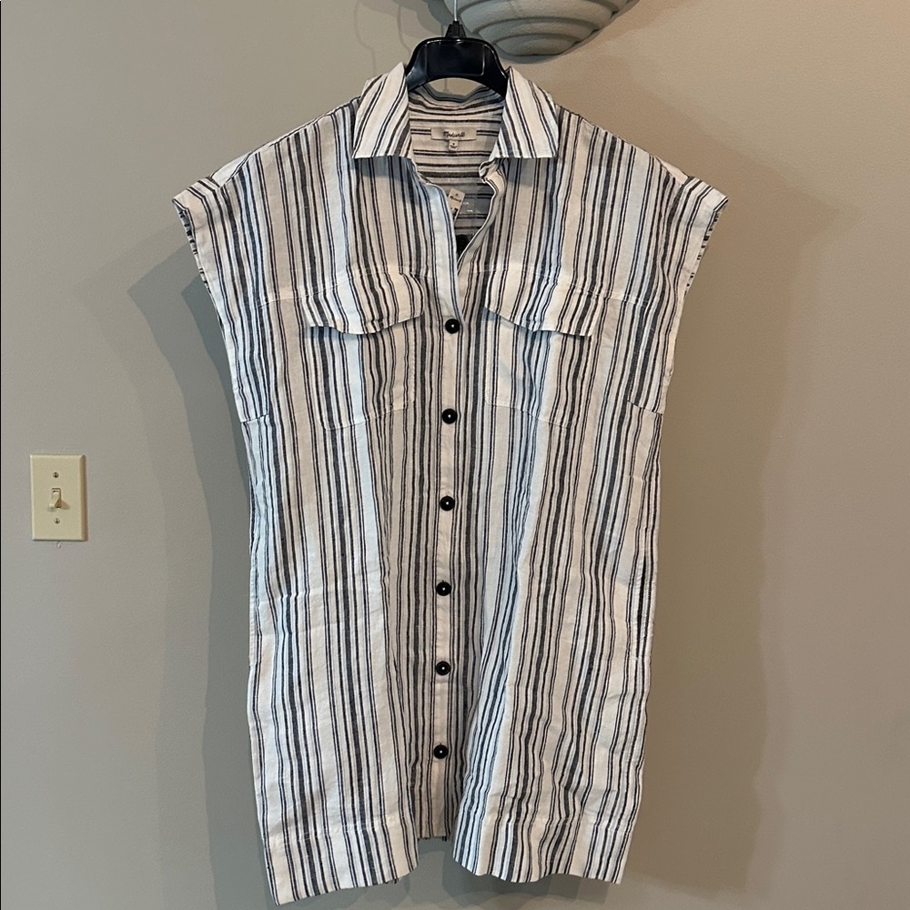 NWT Madewell Utility Short-Sleeve Mini Shirtdress in 100% Linen - Picture 4 of 7